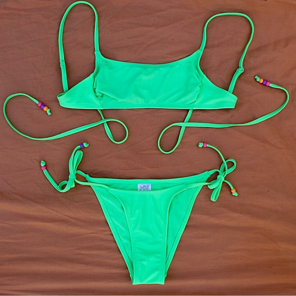 neon green tie bikini with colorful beads from Target (worn once)